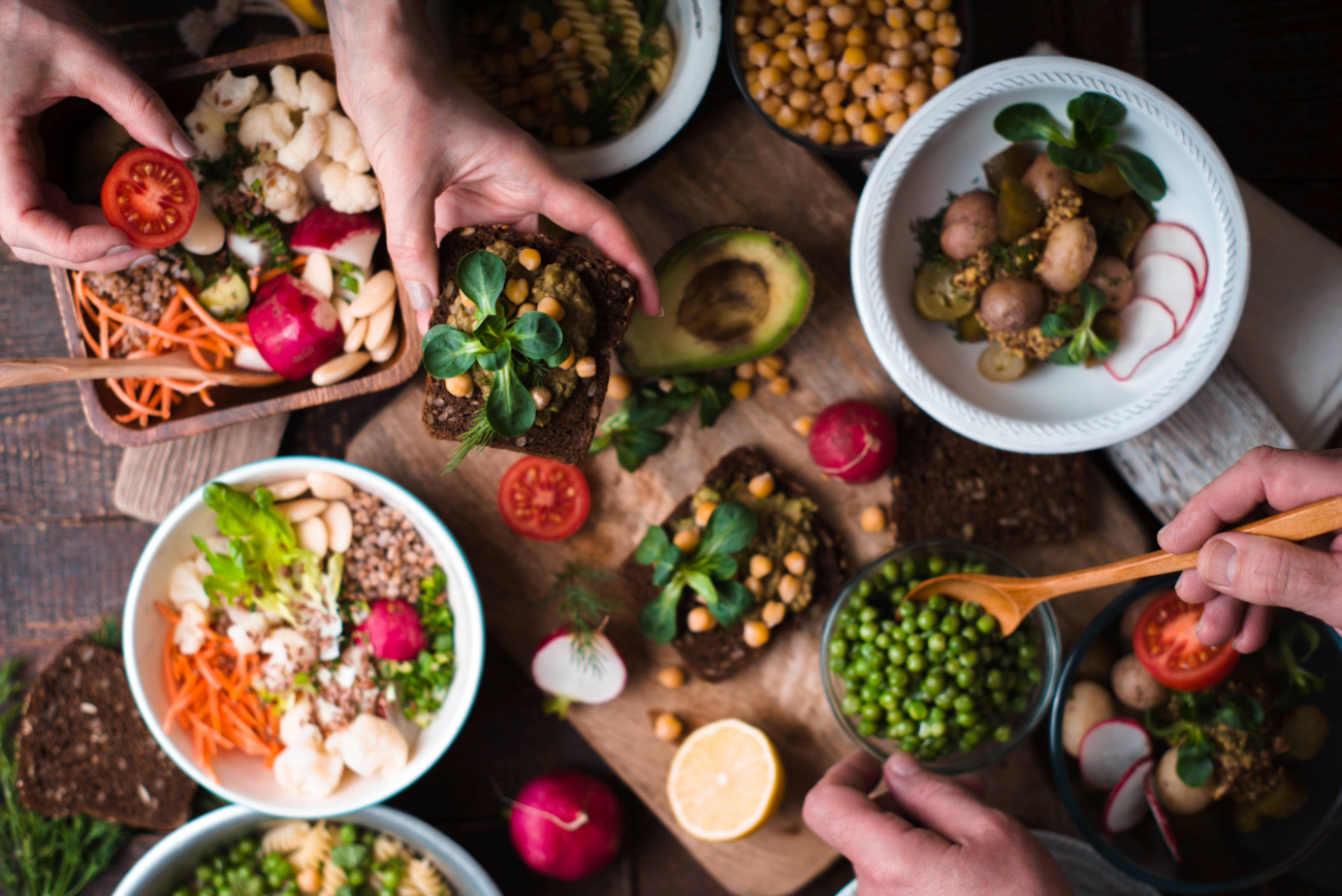 a table full of vegan foods