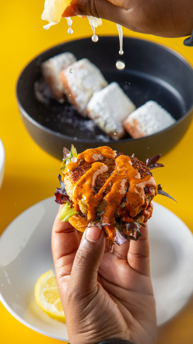 A vegan crab cake slider from Meals From The Heart Cafe in New Orleans