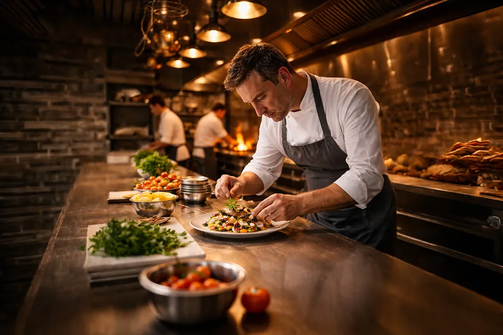 A restaurant chef preparing a gluten-free meal.