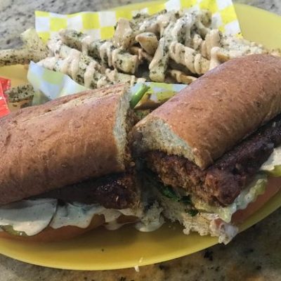 vegan-hot-sausage-poboy vegan hot sausage poboy